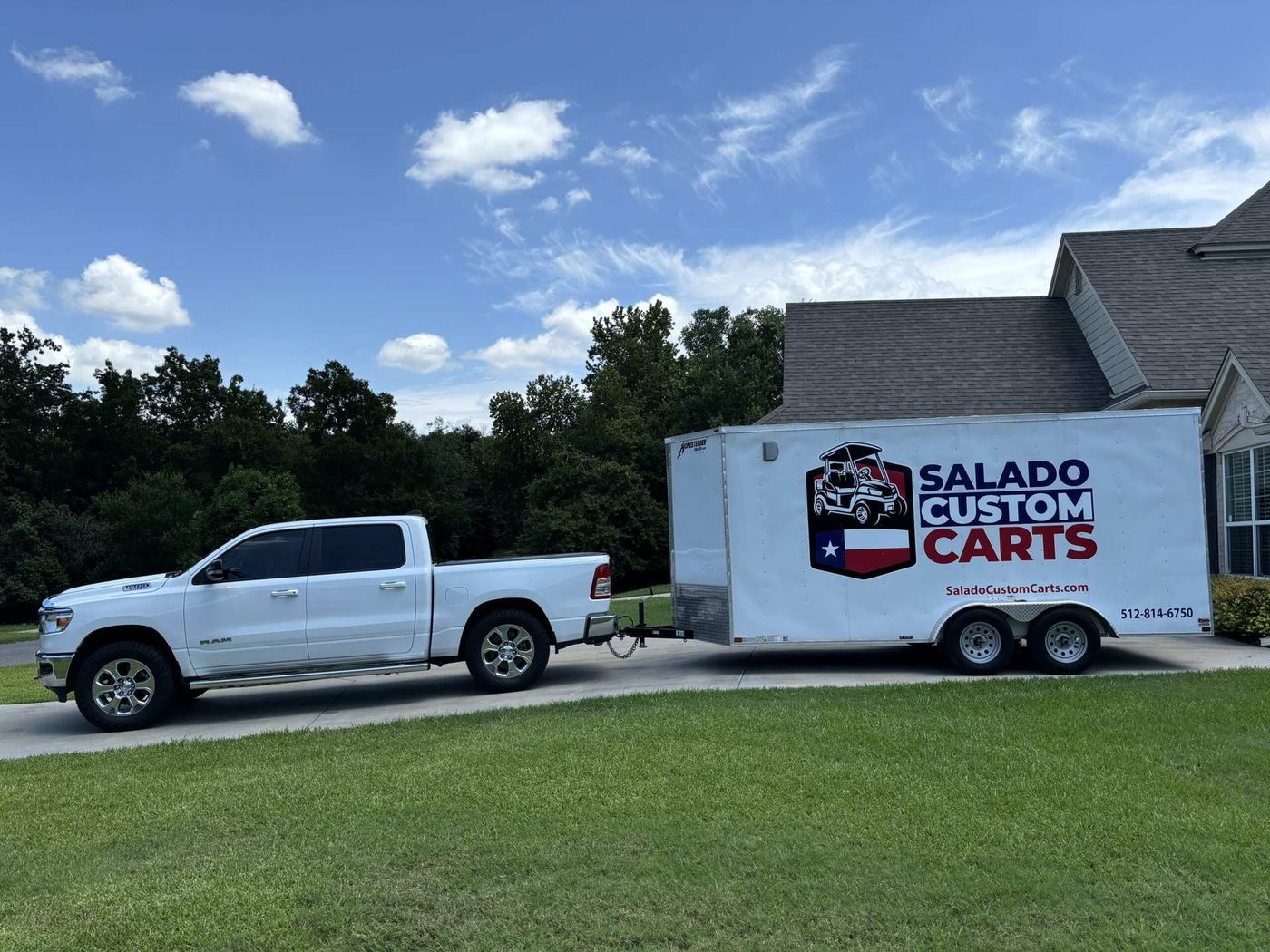 Salado Custom Carts truck and branded trailer